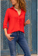 Womens Red Hidden Pat Satin Shirt BST3211