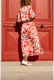 Kadın Kırmızı Saten V Yaka Beli Büzgülü Kemerli Salaş Elbise BST3246