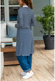 Womens Navy Striped Long Cardigan BST30k2193