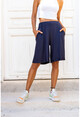 Womens Navy Blue Double Leg Soft Textured Pocket Shorts Bst3262