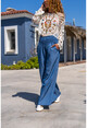 Womens Navy Blue Gipeli High Waist Wide Leg Pocketed Trousers Cck9050