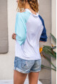 Kadın Lacivert-Mint Bloklu Dekolteli Salaş T-Shirt Bst3265
