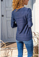 Womens Navy Blue V-Neck Self-Textured Basic Blouse GK-BST3191