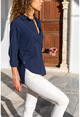 Womens Navy Blue Soft Textured Shirt BST6435