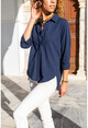 Womens Navy Blue Soft Textured Shirt BST6435