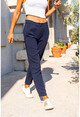 Womens Navy Blue High Waist Pocket Pleated Double Leg Pants Bst3173