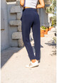 Womens Navy Blue High Waist Pocket Pleated Double Leg Pants Bst3173