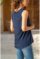 Womens Navy Blue Studded Sleeveless Crepe Blouse GK-BST2352