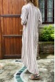 Kadın Lila Fermuarlı Çizgili Cepli Uzun Salaş Elbise Bst3388