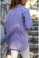 Kadın Lila Kaşe Oversize Çift Cep Ceket Gömlek Bst3275