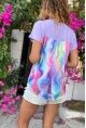 Kadın Lila Renkli Garnili Tek Cep V Yaka Salaş T-Shirt Bst3426
