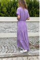 Kadın Lila Yarım Patlı Eteği Piliseli Kendinden Kemerli Salaş Elbise Bst3336