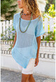 Womens Blue Asymmetric Cut Fishnet Loose Blouse Rsd3031