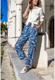 Kadın Mavi Beli Lastikli Kemerli Dar Paça Pantolon CCK9081