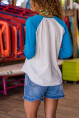 Kadın Mavi-Beyaz Raglan Kol Color Block Bluz 1St7