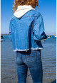 Kadın Mavi Crop Eteği Püsküllü Kot Ceket Bstkt0062