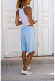 Womens Blue Double Leg Soft Textured Pocket Shorts Bst3262