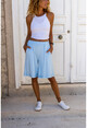 Womens Blue Double Leg Soft Textured Pocket Shorts Bst3262