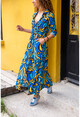 Womens Blue Belt Pocketed Skirt Kiloş Shirt Dress Bst3224