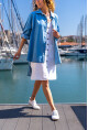 Kadın Mavi Oversize Yıkamalı Arkası Uzun Kot Tunik Gömlek BST3357