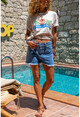 Womens Blue Tasseled Loose Denim Shorts BSTKT0050y