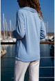 Kadın Mavi Polo Yaka Bluz GK-BSTM2749