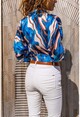 Kadın Mavi Saten Eteği Bağlamalı Kruvaze Bluz BST3234