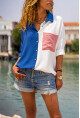 Kadın Mavi Tek Cep Color Block Salaş Gömlek Bst3071