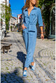 Womens Blue Tencel Pocket Safari Jumpsuit BST3164YN