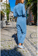 Womens Blue Tencel Pocket Safari Jumpsuit BST3164YN