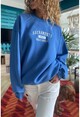 Kadın Mavi Üç İplik Baskılı Oversize Sweatshirt Son1