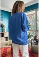 Kadın Mavi Üç İplik Baskılı Oversize Sweatshirt Son1