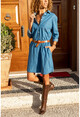 Kadın Mavi Yarım Patlı Tek Cepli Kot Elbise GK-CM231