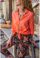 Womens Coral Self-Textured Loose Shirt bst6582