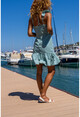 Kadın Mint Astarlı Eteği Volanlı Fırfırlı Fisto Elbise Bst4059
