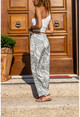 Womens Mint Satin Waist Elastic Patterned Trousers BST3249