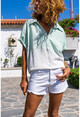 Womens Mint Wash Linen Gradient Half Pop Blouse Rsd3029