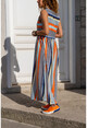 Womens Multi Striped Long Dress With Pockets Cck9051