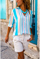 Womens Multi Striped Loose Soft Textured Shirt AYN1805