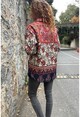 Kadın Multi Kaşmir Desenli Çıtçıtlı Cepli Salaş Şişme Mont Fsh3