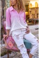 Womens Pink Washed Linen Gradient Half Pat Blouse RSD3009
