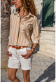 Womens Powder-White Self-Textured Asymmetrical Pocket Loose Shirt Bst6459