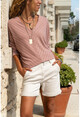 Womens Powder V-Neck Slanting Loose Blouse GK-BST2969