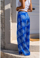 Womens Saks Satin Ethnic Patterned Elastic Waist Loose Trousers Bst3243