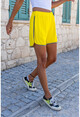 Womens Yellow Ribbed Soft Textured Shorts Bst3271