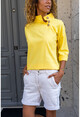 Kadın Sarı Boynu Düğme Detaylı Keten Bluz Bst3279