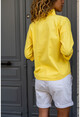 Kadın Sarı Boynu Düğme Detaylı Keten Bluz Bst3279
