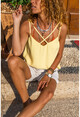 Kadın Sarı Çarpraz Bantlı Askılı Krep Bluz Bst7179