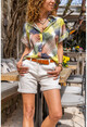 Womens Yellow Patterned Satin Shirt Bst3231
