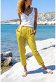 Kadın Sarı Duble Paça Çizgili Dokulu Pantolon Bst3277